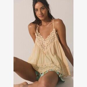 Intimately Free People Fiona Cami Blouse Top Sleeveless Lace Slip XL 287836